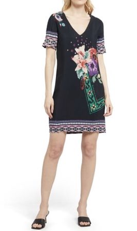 Desiqual Kleid Schwarz Blumenmuster Gr. 40👗🌺🌻🌼
