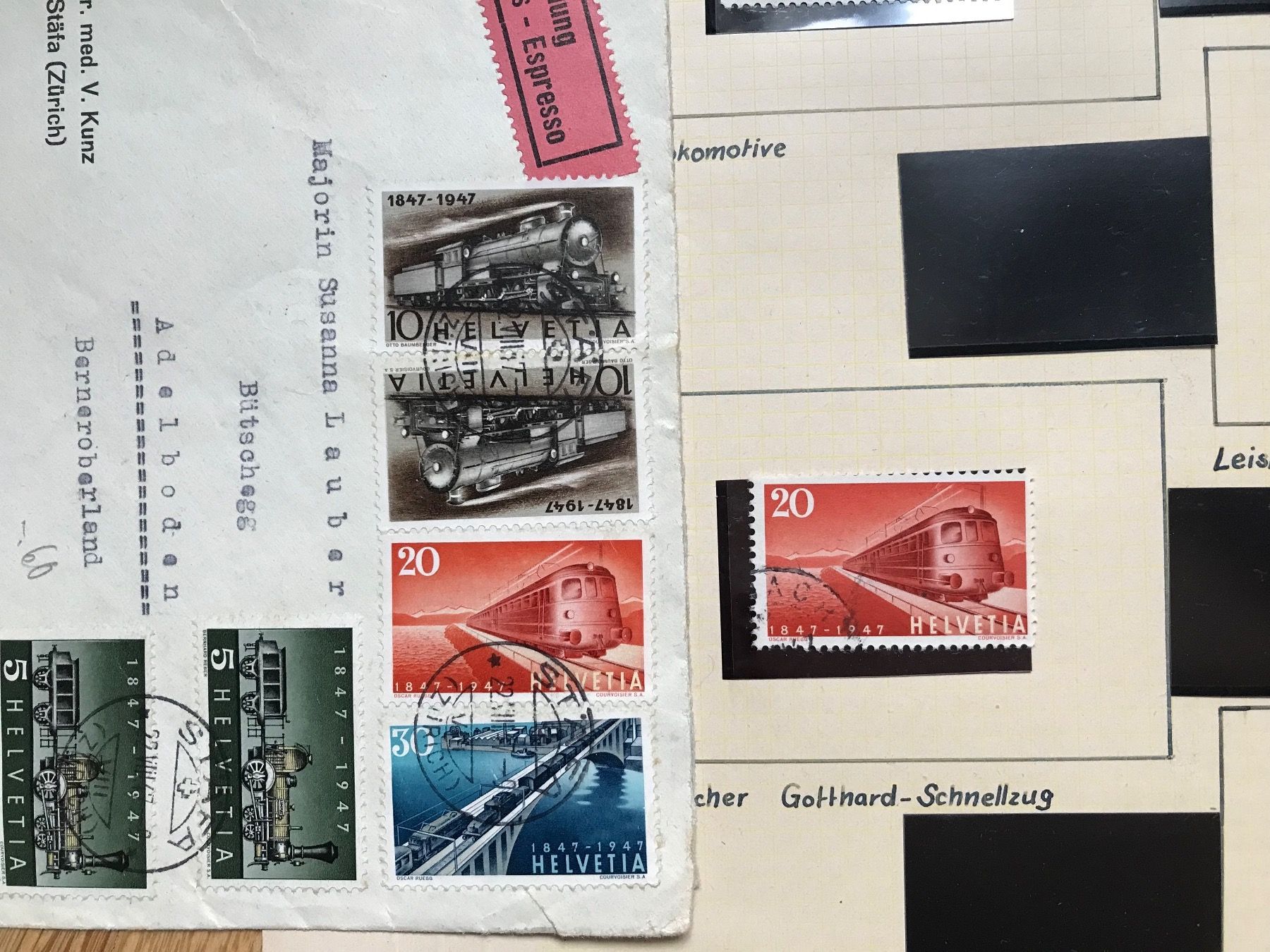 Tous les timbres: 1947, 100 Jh. Schweizer Eisenbahnen - Couvert + Einzelmarken – D'occasion à stäfa par brandy66 1