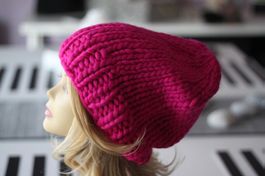 Dicke long strick Beanie pink neu Grobstrick Dochtwolle