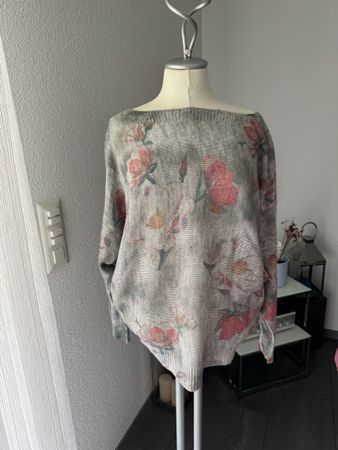Damen Pullover Luisa Ricci Blumenmuster Grau Grösse S