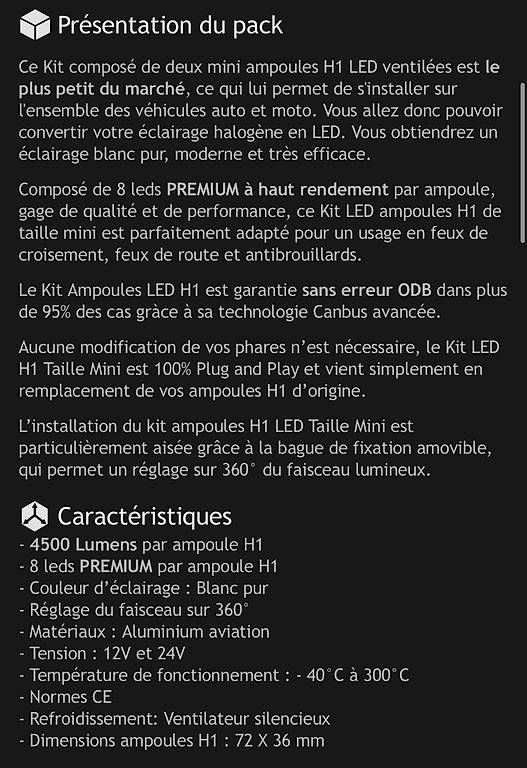 Tutti pezzi di ricambio auto: Kit ampoules LED H1 ventilées  – Usato da Cernier venduto da eliasi2706 3