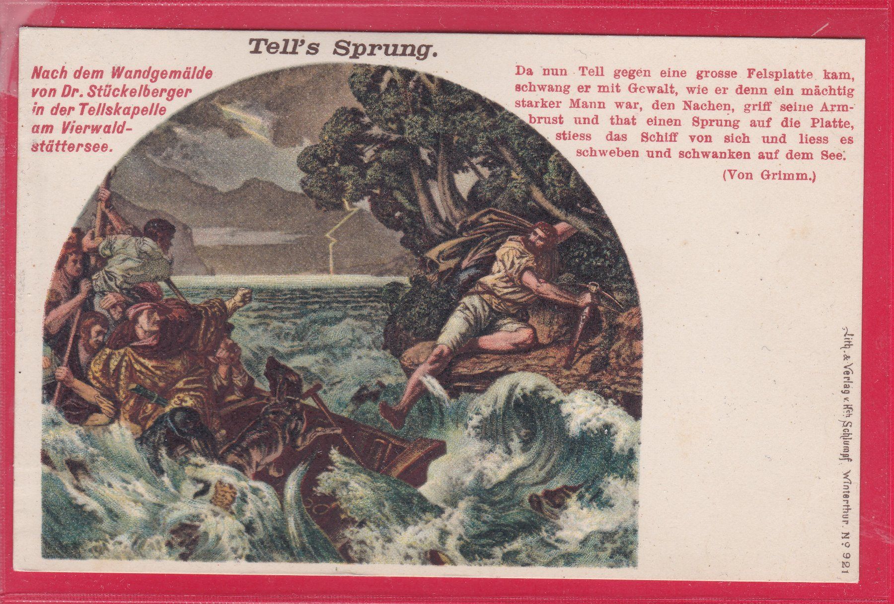 Cartoline postali: TELL'S SPRUNG, NACH WANDGEMÄLDE – Usato da Oberrieden venduto da Gebirgsstelze