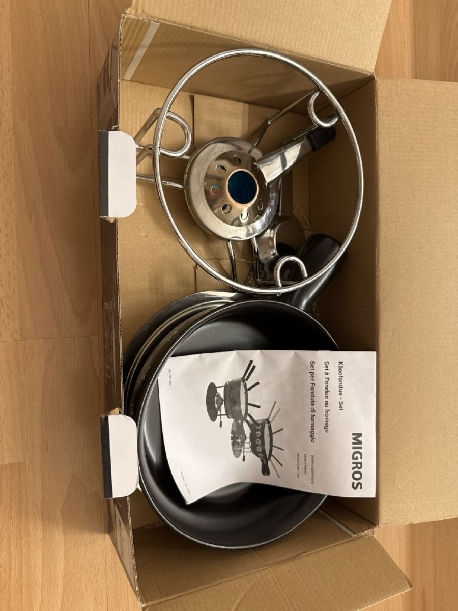 Migros Padelle: Käsefondue Set Migros Edelstahl – Usato da Stetten SH venduto da Silverspeer1991