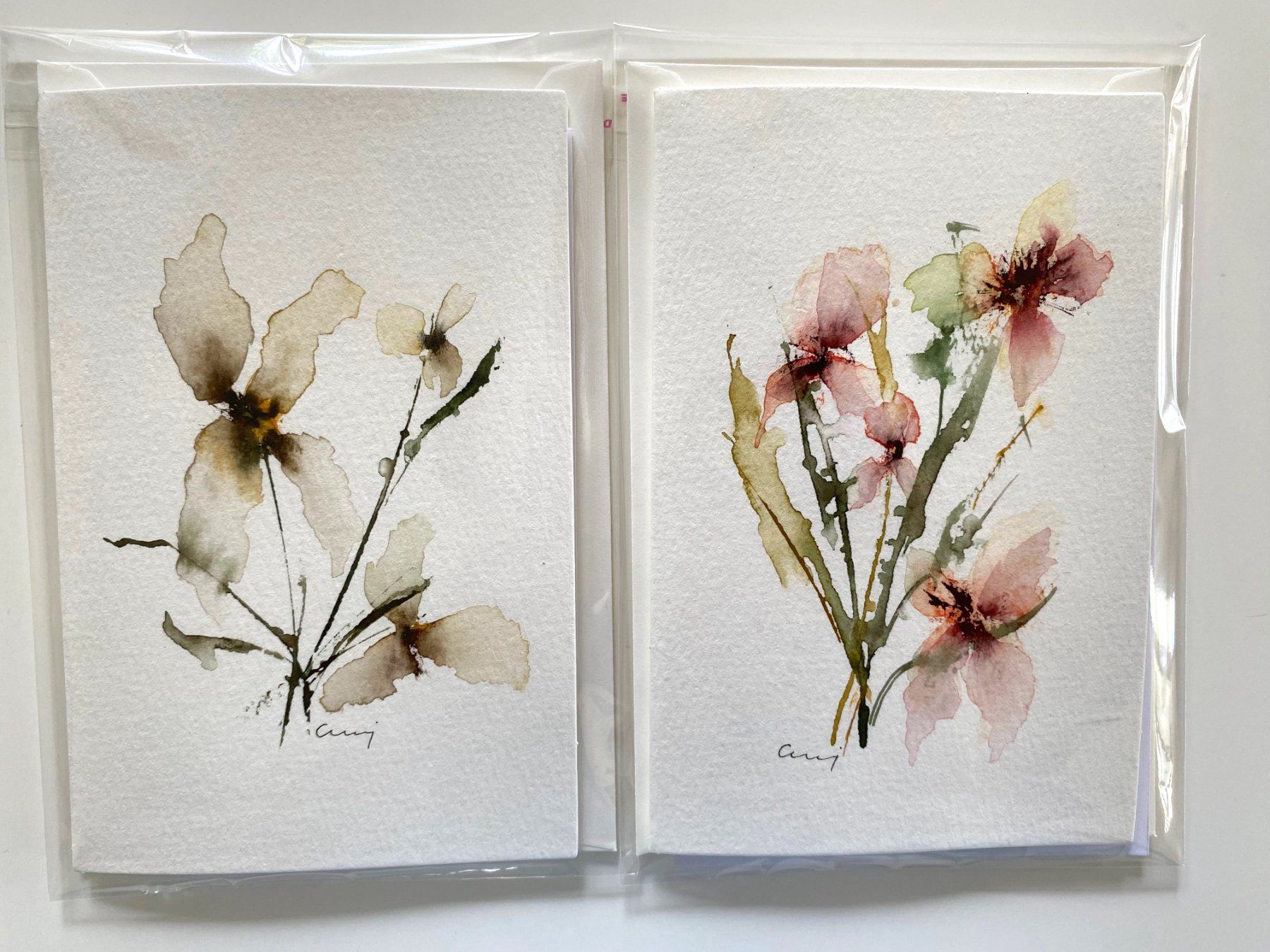 Cartoline: 2-er Set Aquarell-Kunstkarten, handgemalt, Grusskarten – Nuovo e nell'imballaggio originale da Fanas venduto da Omibia