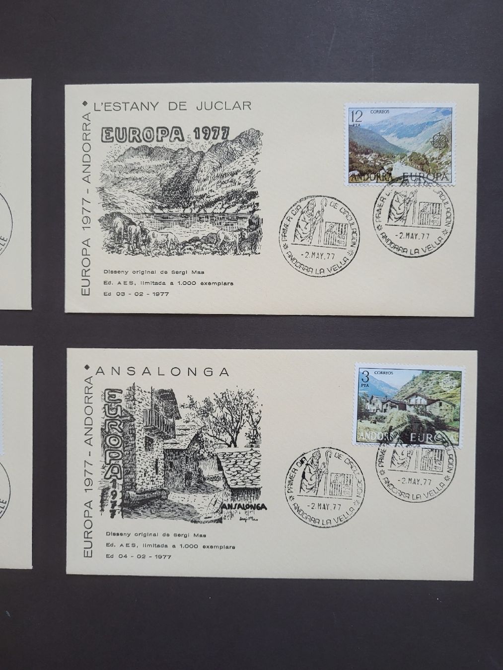 Alle Briefmarken: 1977, Andorra  -  4 Erstagsbriefe – Gebraucht aus stäfa von brandy66 2