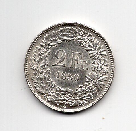 Tutti le monete: (1280) CH, 2 Franken 1850, Superstück, stgl – Usato da Rüthi (Rheintal) venduto da erdnuessli1