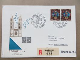 5 (gelaufene) Regio-Phil-Briefe/Karte 1968, 76, 77, 82 + 86