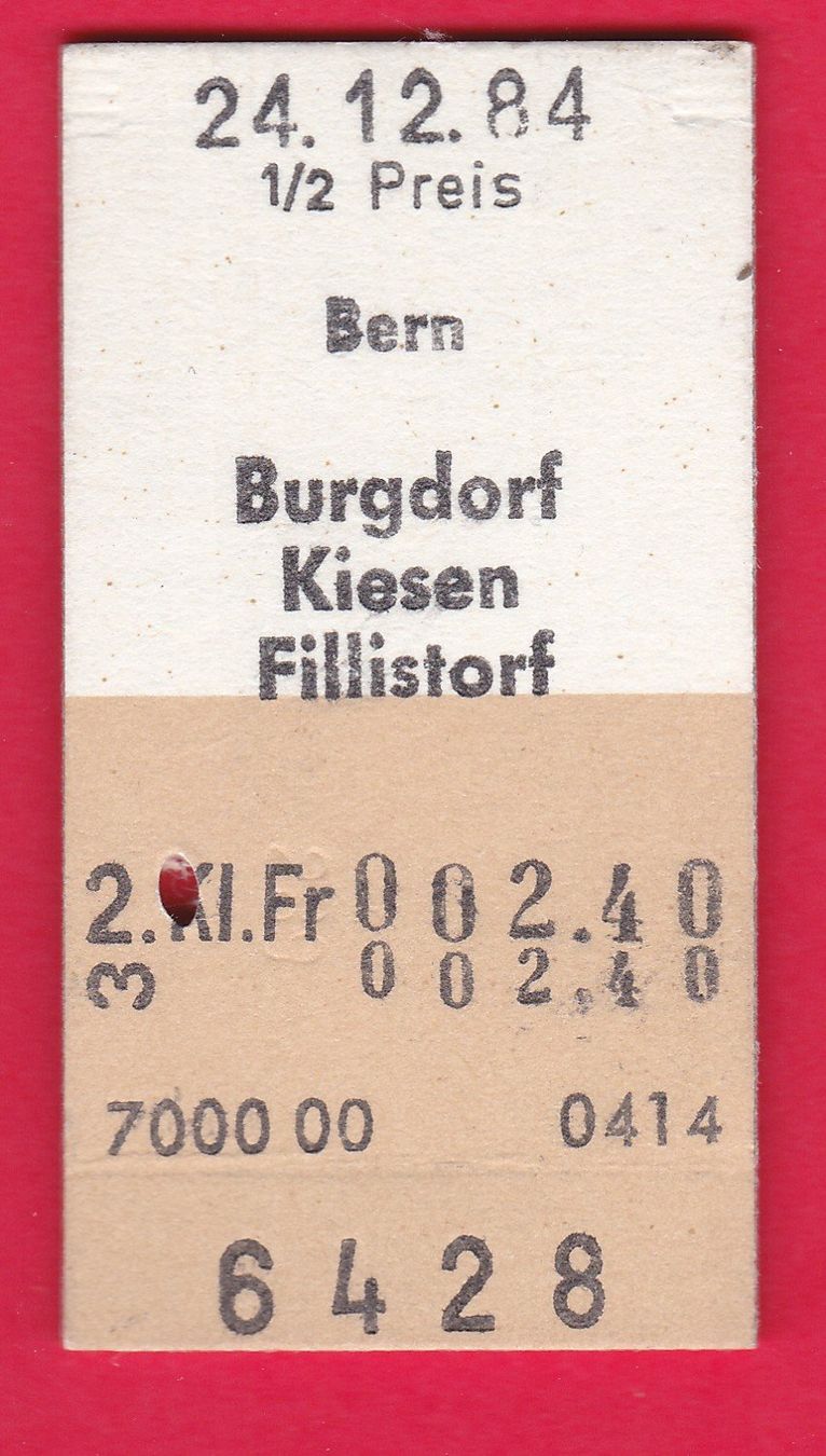 Biglietti: KARTON BILLETT, BERN - FILLISTORF, 2.KLASSE, EINFACH, HALBTA – Usato da Oberrieden venduto da Gebirgsstelze