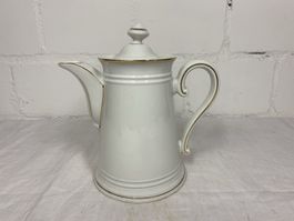 Elegante Kaffeekanne, Porzellan, weiss mit Goldrand, Top