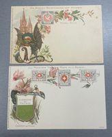 2 antike Postkarten Briefmarken der Schweiz, ungelaufen