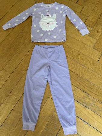Mädchen Pyjama lila Punkte Lama Grösse 110 cm