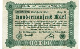 Aachen 100000 Mark Ausgabe B 20.07.1923 VZ+-VZ++