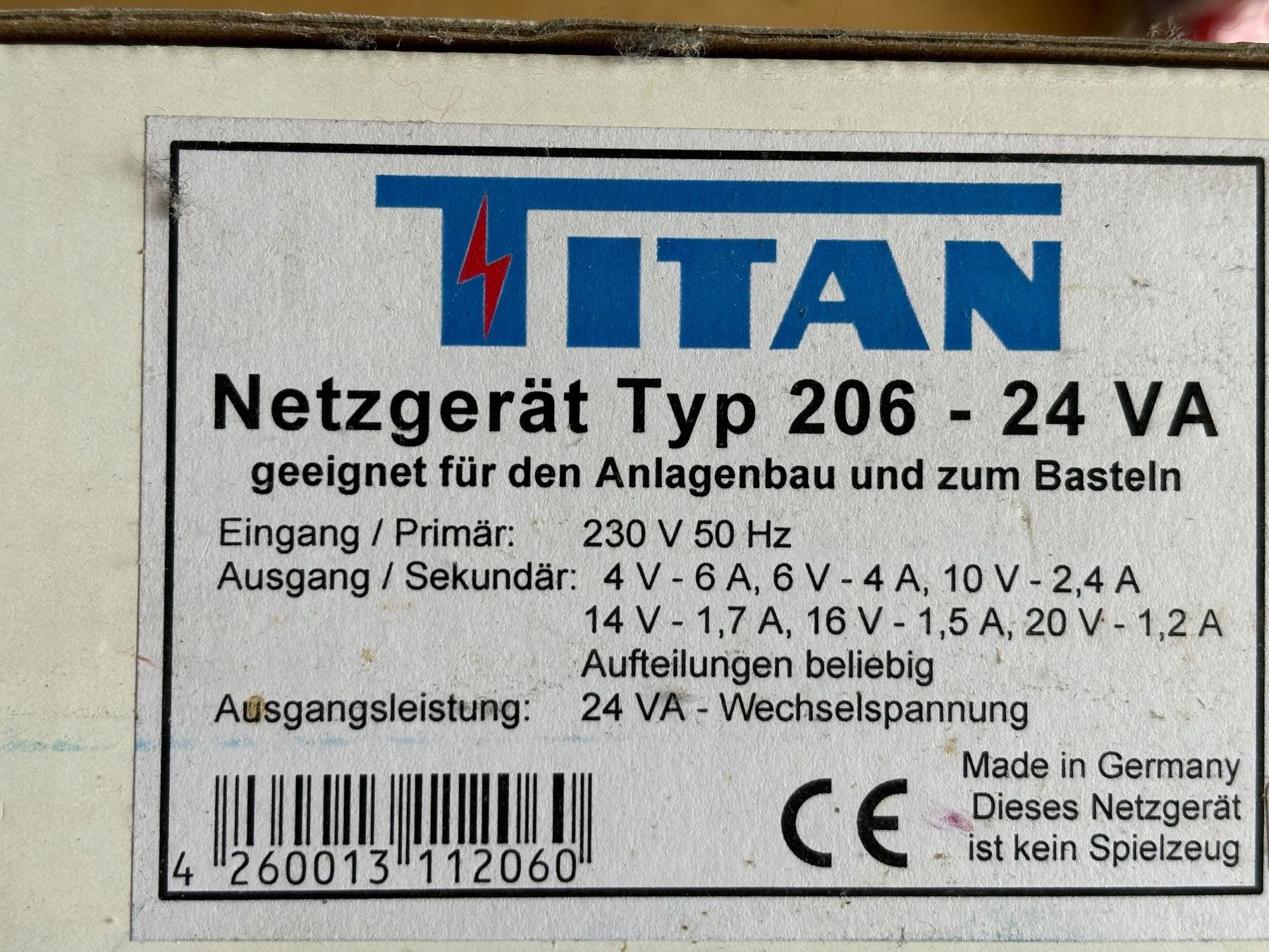 Märklin Modelleisenbahnen: Titan 206 Tranformator 24 VA Wechselspannung – Neu und originalverpackt aus Hauterive NE von eriamch 1