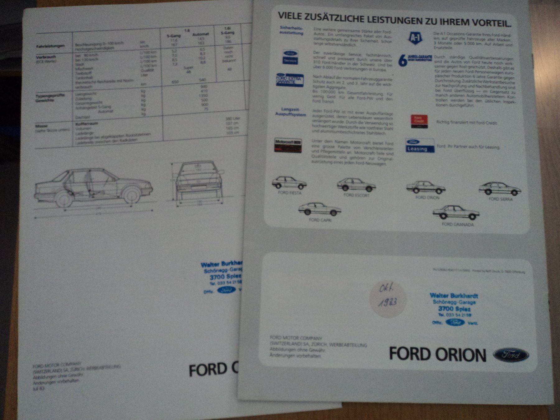 Ford Documents: Prospekt und Preisliste Ford Orion 1983 – D'occasion à Schwarzenburg par modelCARama 7