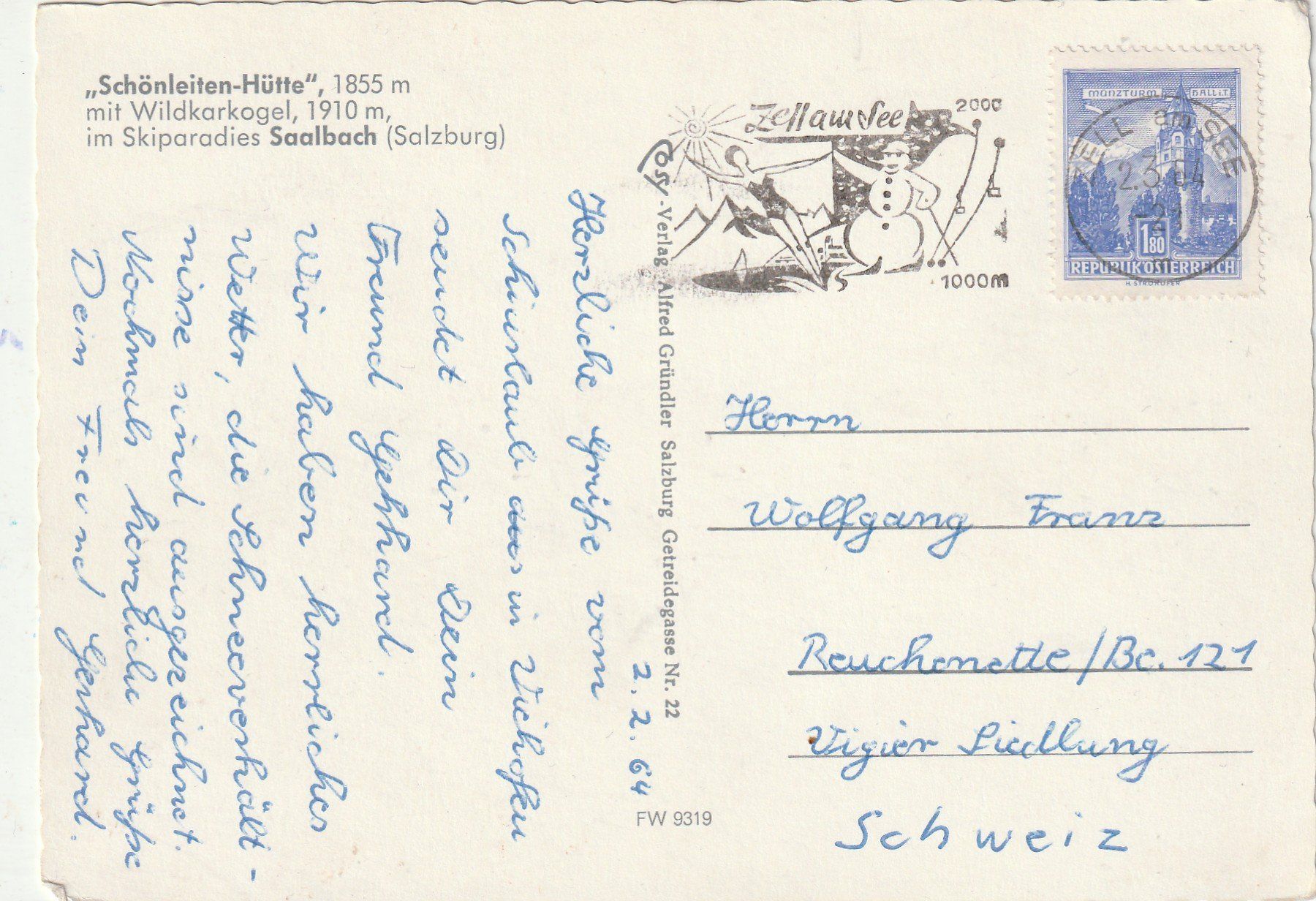 Cartoline postali: Skiparadis  Saalbach – Usato da Lumbrein venduto da made02 1