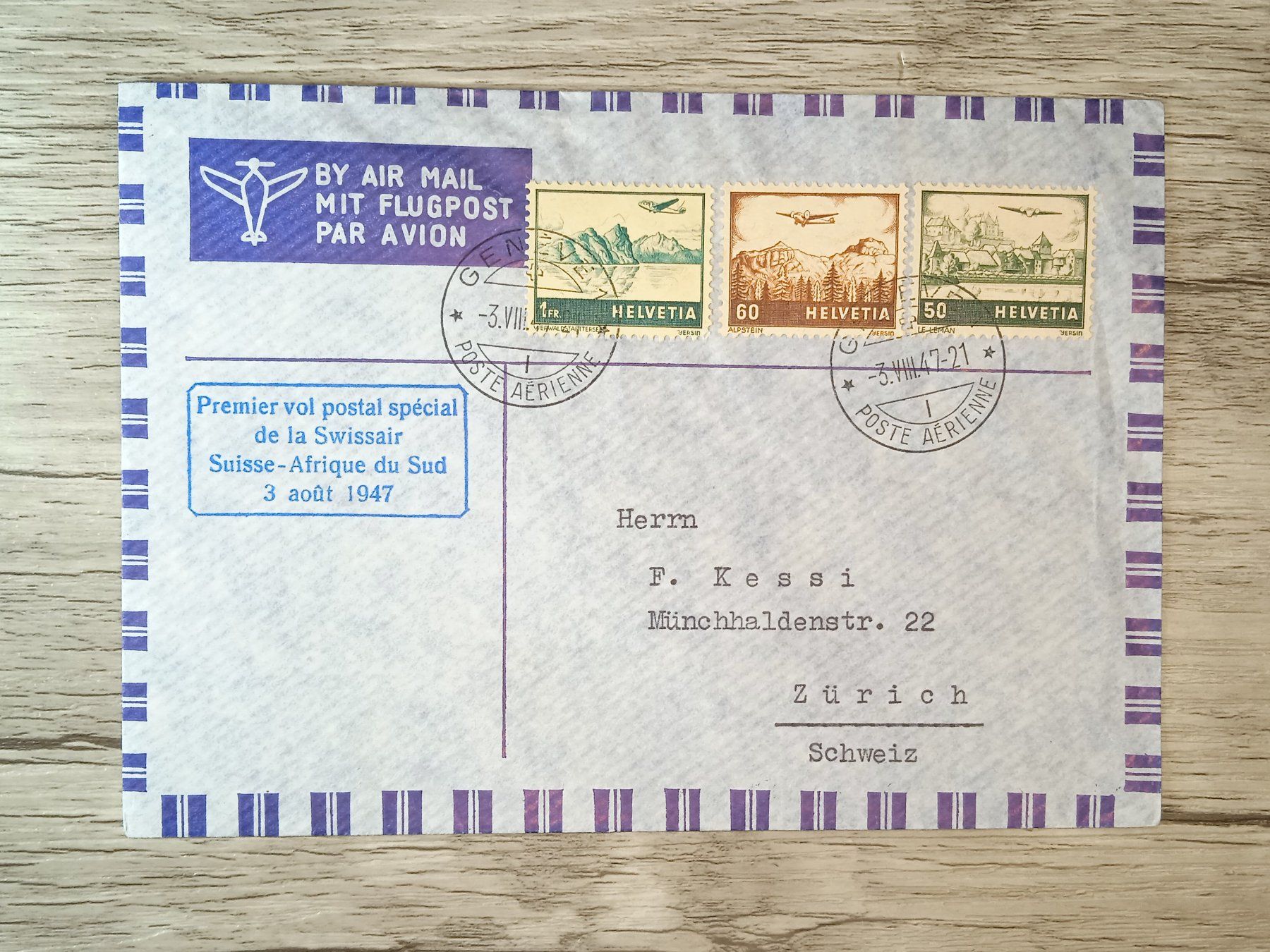 Tutti i francobolli: TR54 Enveloppe + Timbre Suisse 1947 – Usato da Cousset venduto da Patrick_Collections