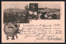 Luzern, Am Hafen, Panorama mit Pilatus, 