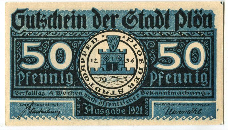Banknoten: Notgeld "50 Pfennig. Plön 1921" – Gebraucht aus Basel von Butsch5 1