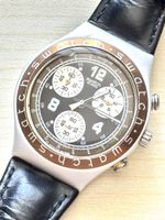 Chronograph Swatch Uhr schwarz silber Lederarmband gebraucht