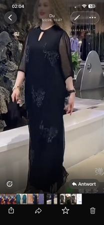 Abendkleid lang schwarz mit Stickerei Grösse M gebraucht