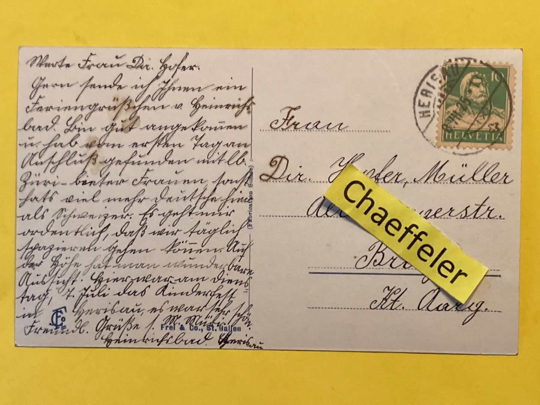 Cartes postales: 1925 Herisau – D'occasion à Zürich par Chaeffeler 1