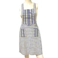 Schürze Gr. XS blau-weiss kariert bestickt VINTAGE 1950s
