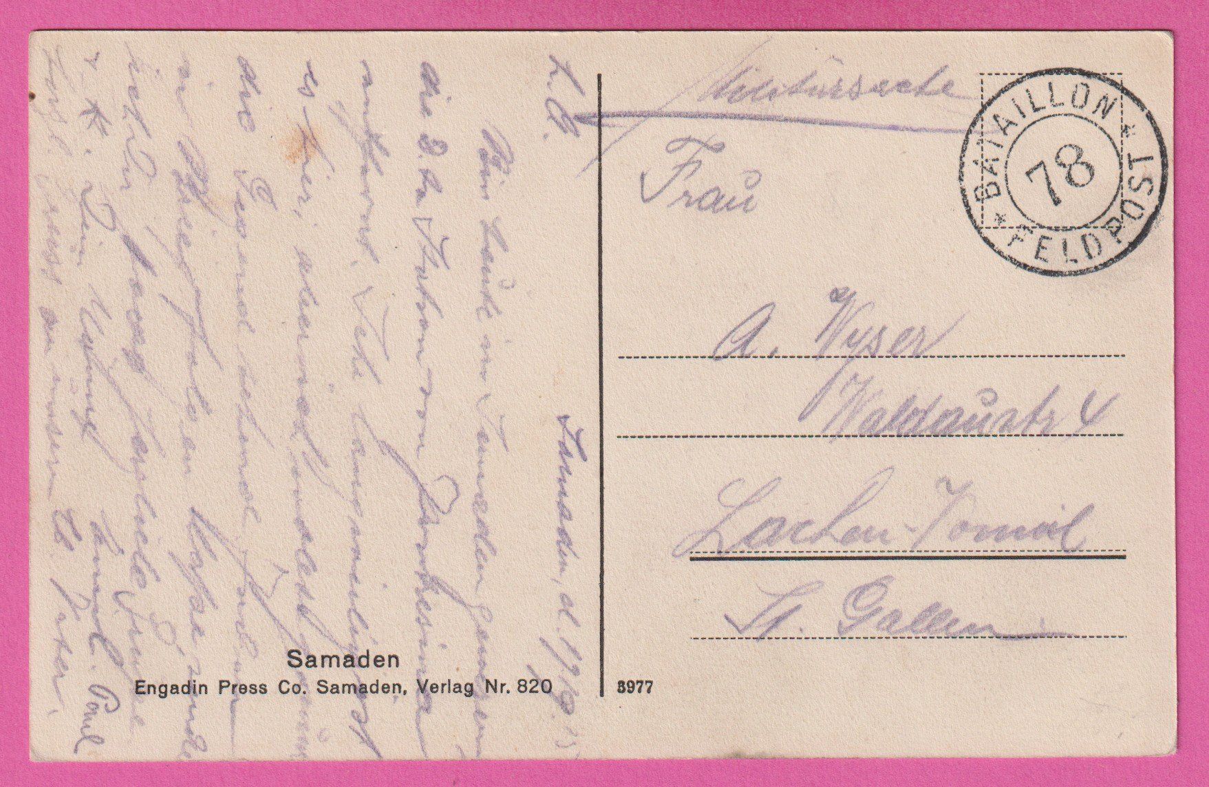 Ansichtskarten: Samaden / Samedan gel 1925?? mit Feldpost – Gebraucht aus Einsiedeln von dillie 1