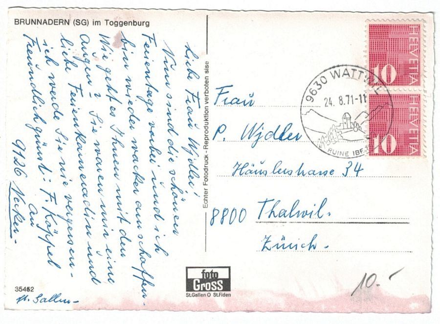 Ansichtskarten: Brunnadern, gelaufen 1971 – Gebraucht aus Frauenfeld von POML 1