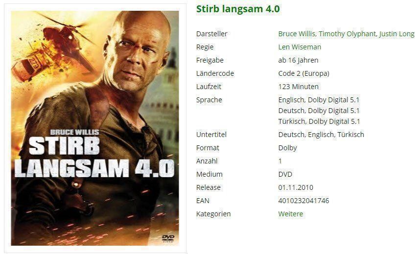 Alle DVDs: Stirb Langsam 4.0 - DVD – Gebraucht aus Buchrain von Sssschaller