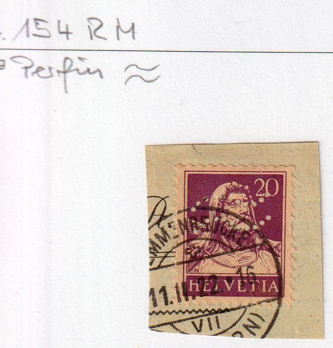 Alle Briefmarken: Perfin d112, 154 RM, auf Briefstück – Gebraucht aus Basel von Bingis
