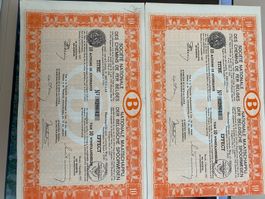 À vendre 2 titres de 10 actions de jouissance