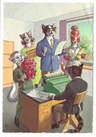 Katzenkarte - Serie Belgien - Geburtstag im Büro - 1969