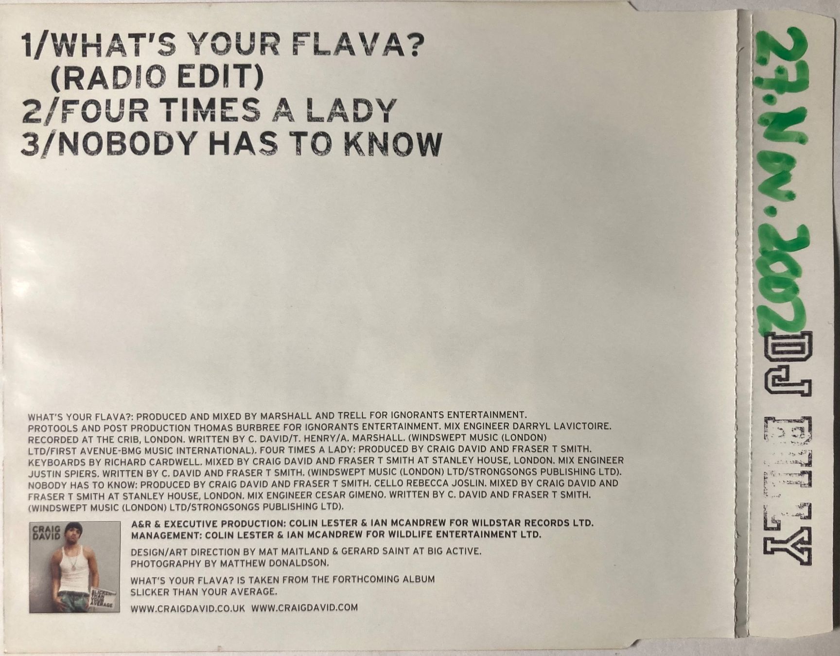 CD: CRAIG DAVID - WHAT'S YOUR FLAVA? – Usato da Poliez-Pittet venduto da Newtown-Records 1