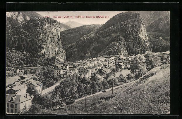 Cartoline postali: AK Thusis, Teilansicht mit Piz Curver – Usato da Berlin venduto da bartko-reher