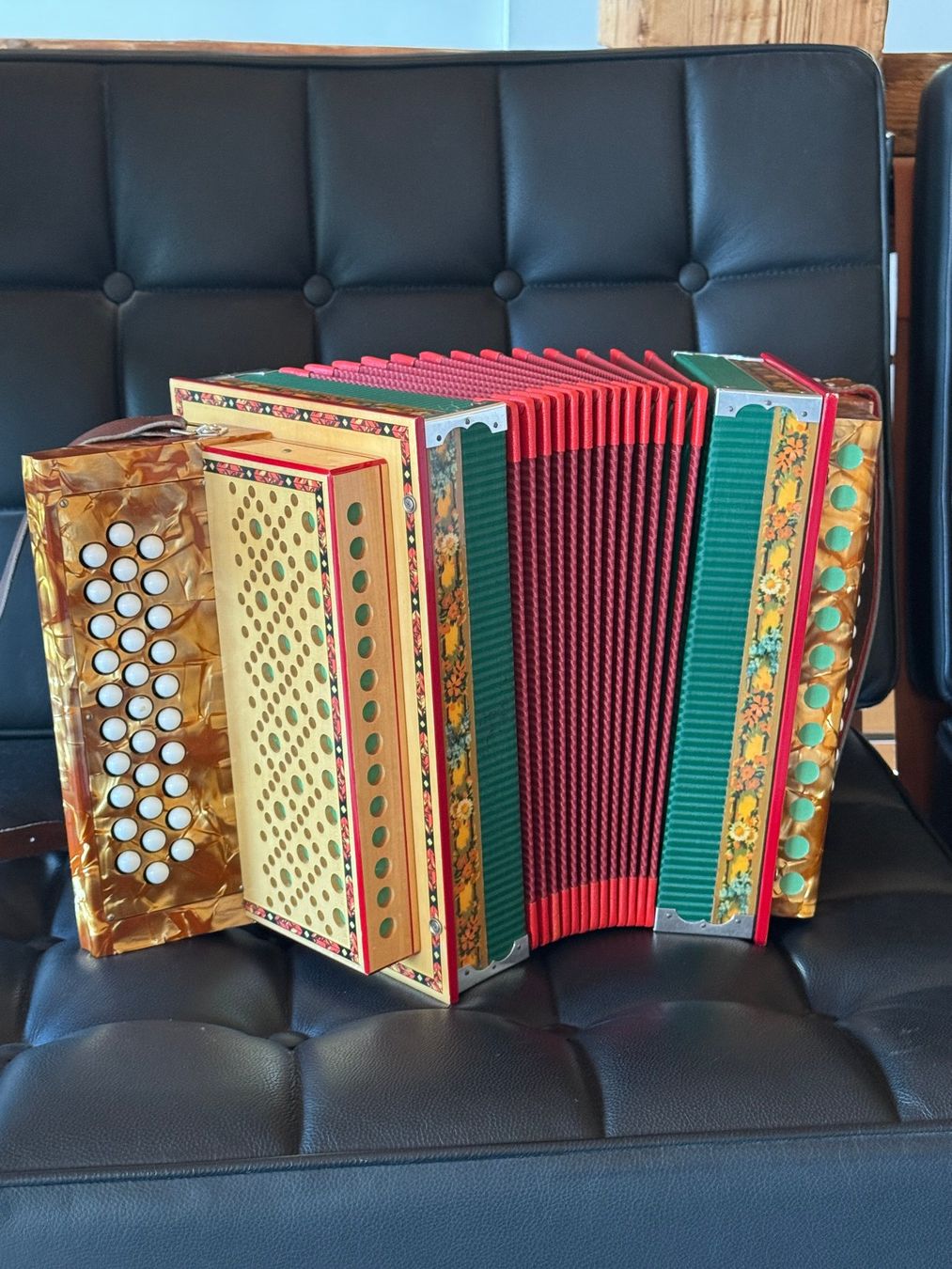 Strumenti musicali: schönes Schwyzerörgeli, B gestimmt, 2chörig, mit Koffer – Usato da Baar venduto da qsi2005 2