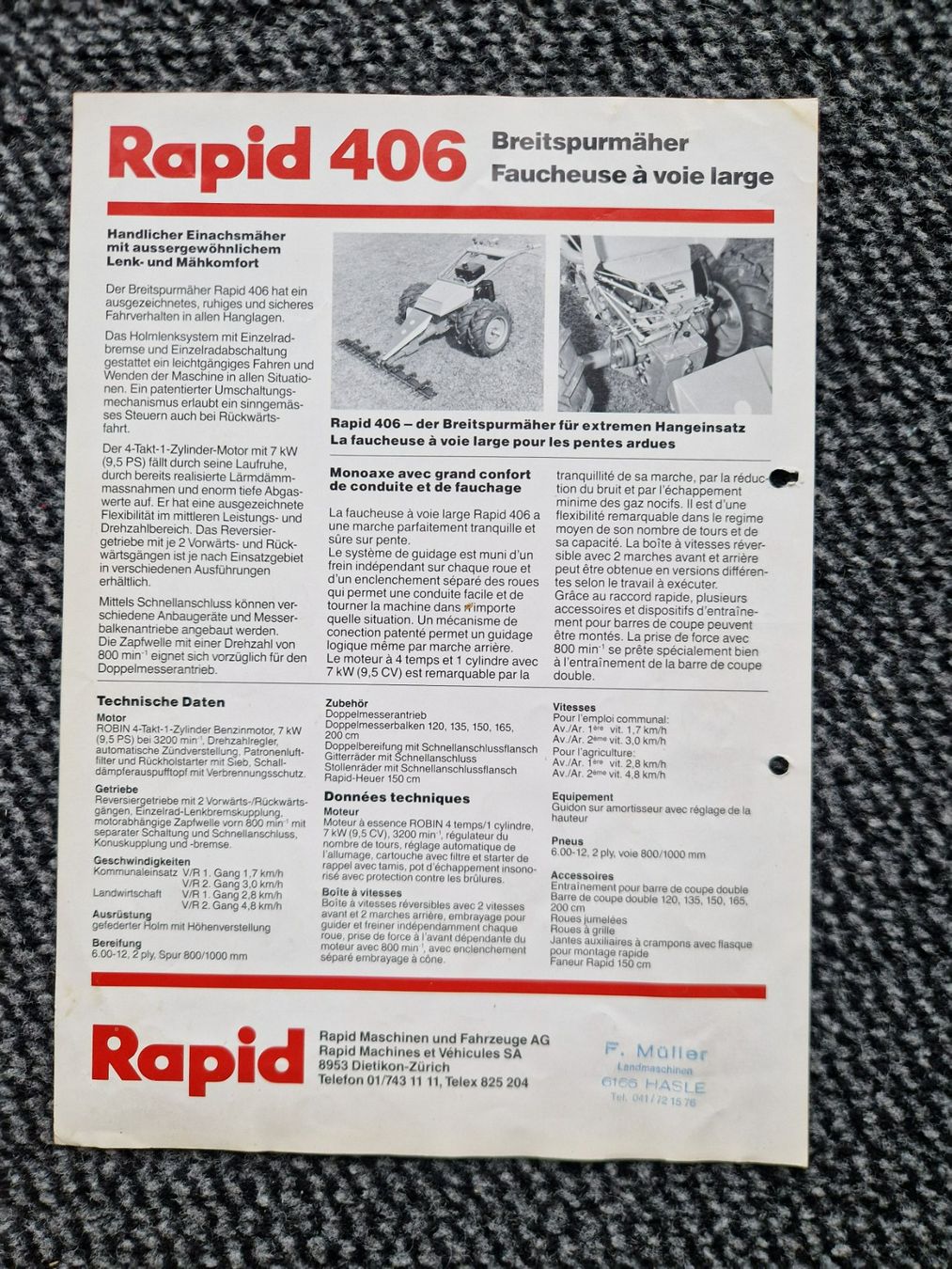 Rapid Tracteurs: Original Prospekt Rapid Motormäher 406 – D'occasion à Dürnten par Bachtel84 1