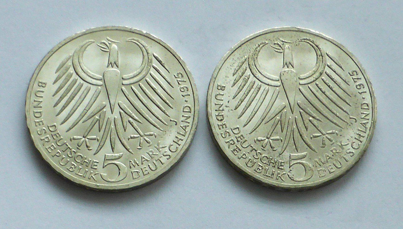 Tutti le monete: DEUTSCHLAND, 2x 5 Mark 1975 - SILBER unz. - Friedrich EBERT – Nuovo (secondo la descrizione) da Buochs venduto da ema-coins 3