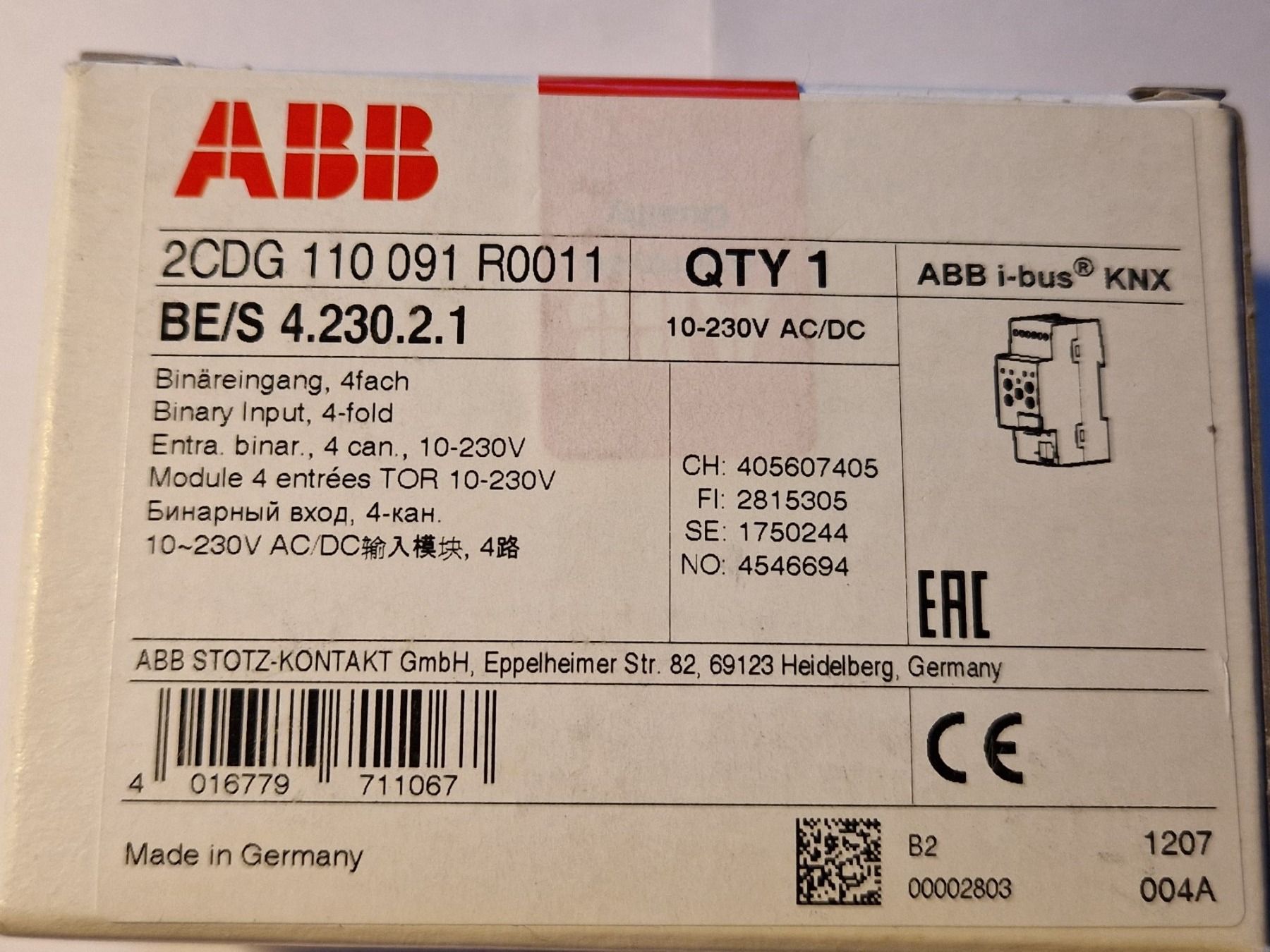 ABB Componenti elettronici: ABB KNX Binäreingang BE/S 4.230.2.1 – Nuovo e nell'imballaggio originale da Steinen venduto da Stromer14
