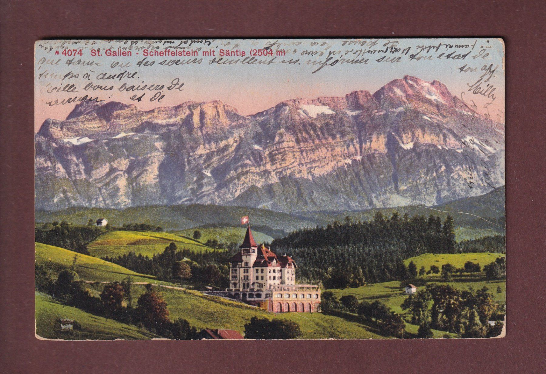 Cartoline postali: ST. GALLEN - Scheffelstein - Säntis - 1912 – Usato da Pully venduto da nicecards