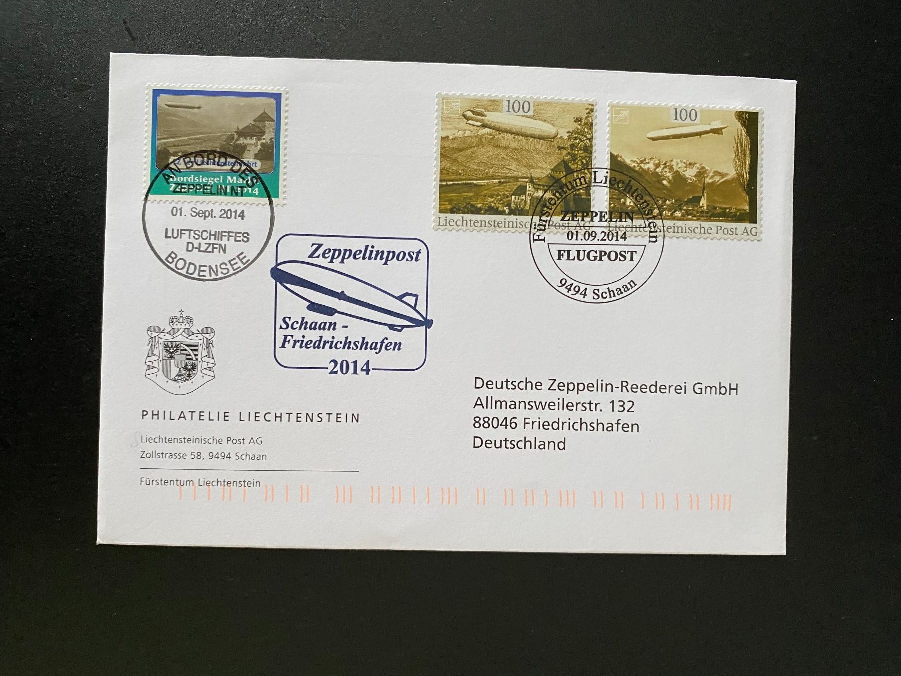 Tutti i francobolli: Zeppelin Bordsiegelmarke NT2014 + Liechtensteinische Post AG – Nuovo (secondo la descrizione) da Niederrohrdorf venduto da leni29