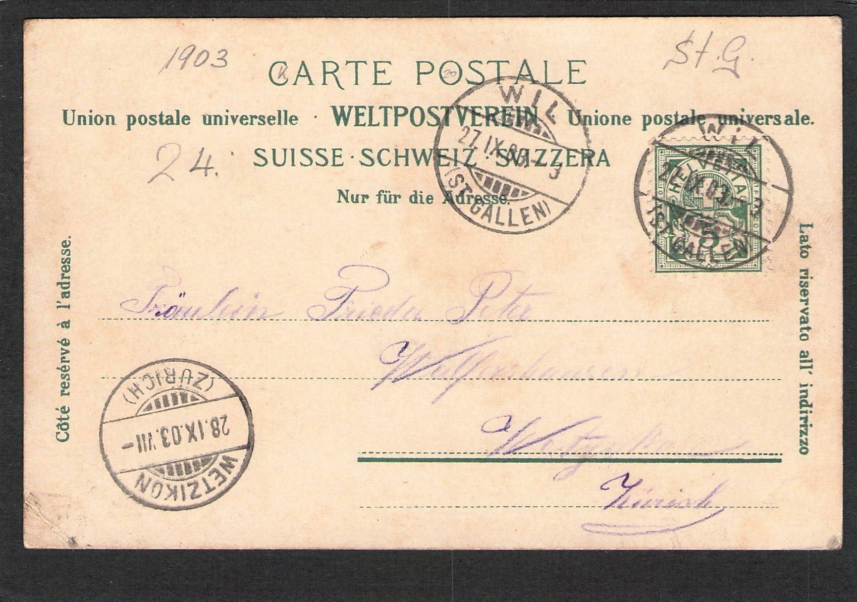 Cartoline postali: AK. SG Wyl , 1903 – Usato da Reichenburg venduto da ibiza18 1