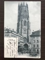 FRIBOURG La cathédrale, animée, marché, 1908