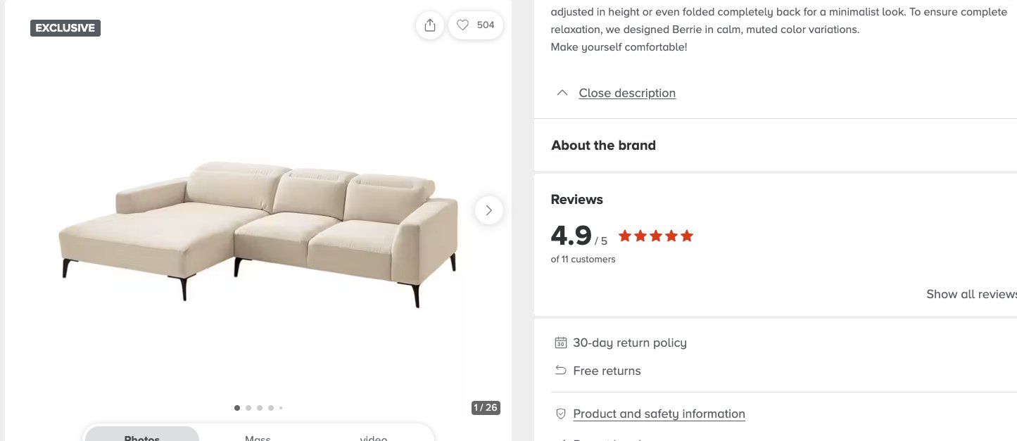 Divani: Studio Copenhagen BERRIE Ecksofa Longchair beige – Usato da Gattikon venduto da SwissYYY 8