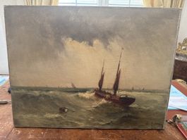 Tableau ancien, marine agitée signée L Moliner