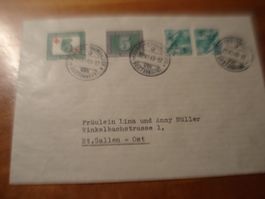 schön grün frankierter Brief 1945, Vignette Lourdes