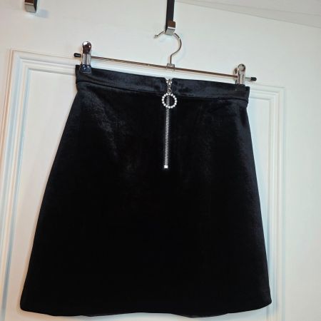 Damen Rock Schwarz Samt Strass Reissverschluss XS
