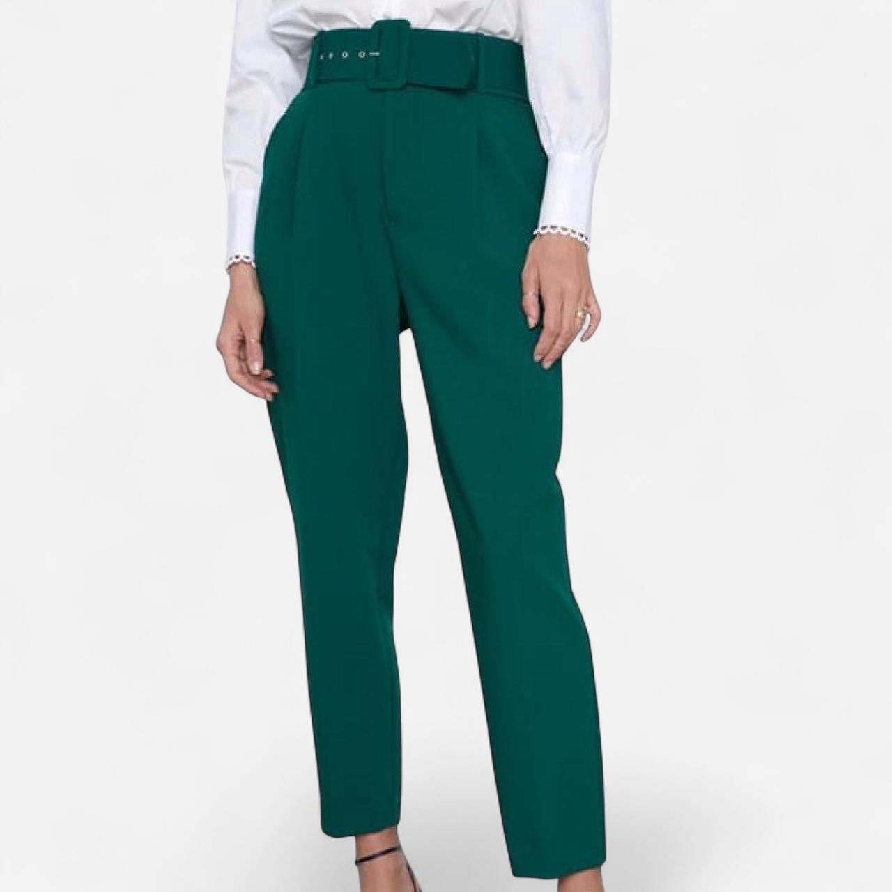 Zara Pantaloni: Zara Dark Green Trousers with Lined Belt – Nuovo e nell'imballaggio originale da Basel venduto da 1moonstar