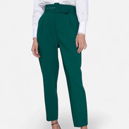Zara Dark Green Trousers with Lined Belt