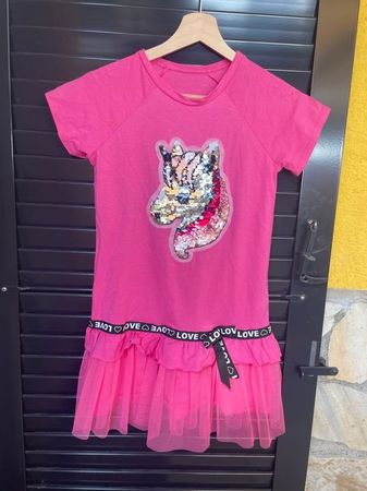 Neu Mädchen Kleid mit Einhorn rosa 134/140 (80% Baumwolle)