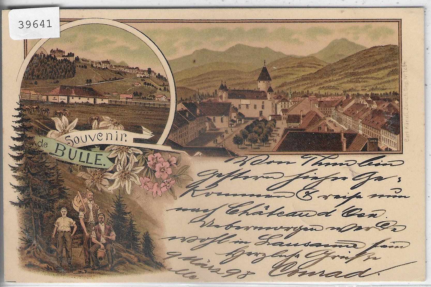 Cartoline postali: Souvenir de Bulle - Litho 1898 – Usato da Ettingen venduto da Kartenplanet